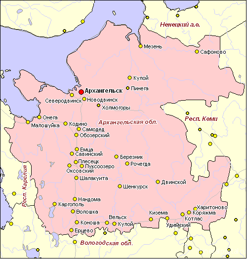 Карта архангельска на карте россии