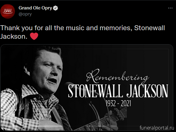 Grand Ole Opry country singer Stonewall Jackson dies at 89 - Похоронный портал
