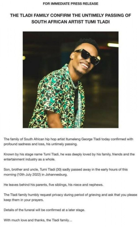 South African artist Tumi Tladi, 30, has died - Похоронный портал